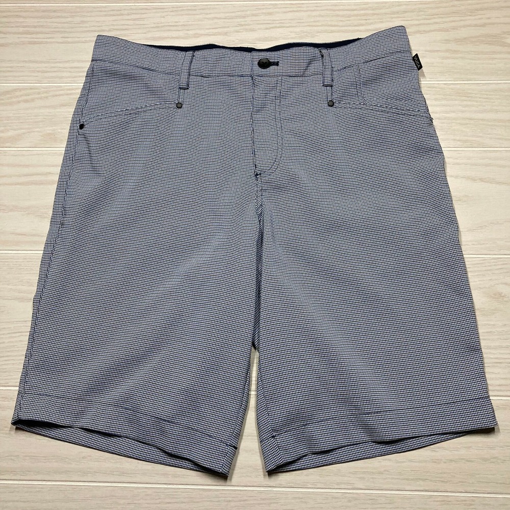 Vuga Men's Lightweight Performance Flat Front Golf Shorts Blue Plaid Size 32